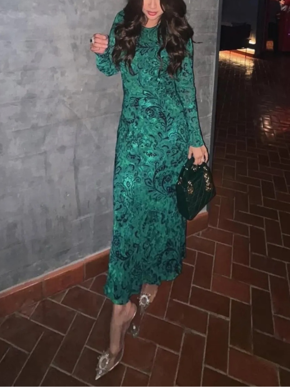 Zara Teal Paisley Long Sleeve Maxi Dress